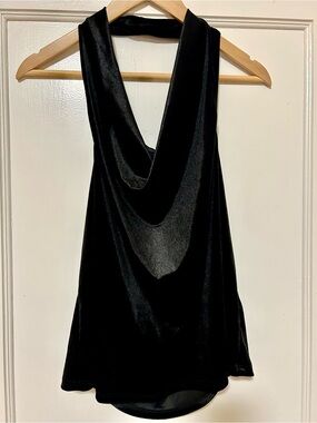 VINTAGE Black Velvet-like Draped Halter